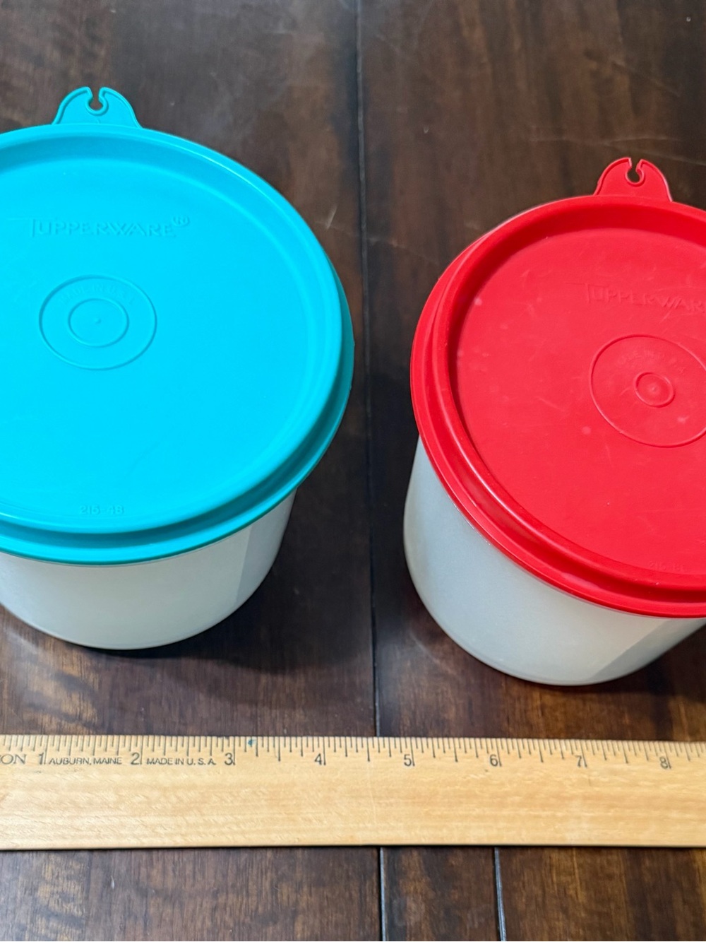 Tupperware Round Storage Containers with Teal and Red Lids - Set of 2